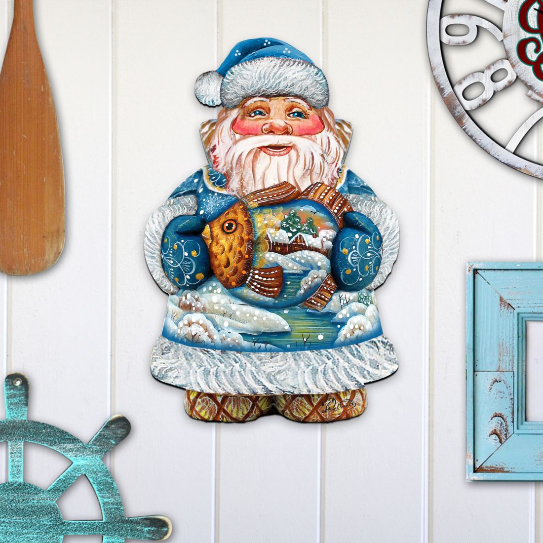 Goldfish Santa Christmas Door Decor by G. DeBrekht - Christmas Santa Snowman Decor - 8118201H-2