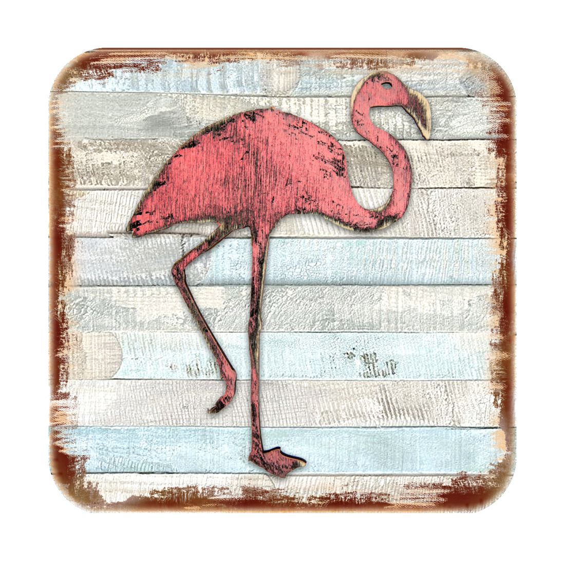 Flamingo Coastal Wooden Cork Coasters Gift Set of 4 by Nature Wonders - Coastal Sea-Life Decor - 8198544-9C-S4-2