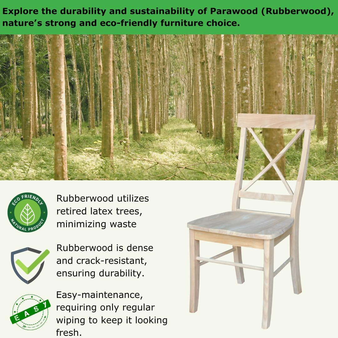 X-Back Dining Chairs Set of 2 Solid Parawood, Upgrade Your Dining Room with Stylish and Comfortable Chairs, Paint or Stain in Any Color, 18.9"W X 22.2"D X 36.9"H, Unfinished