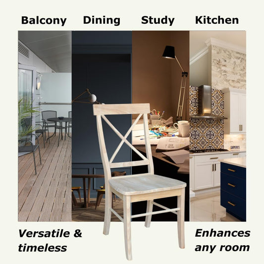 X-Back Dining Chairs Set of 2 Solid Parawood, Upgrade Your Dining Room with Stylish and Comfortable Chairs, Paint or Stain in Any Color, 18.9"W X 22.2"D X 36.9"H, Unfinished