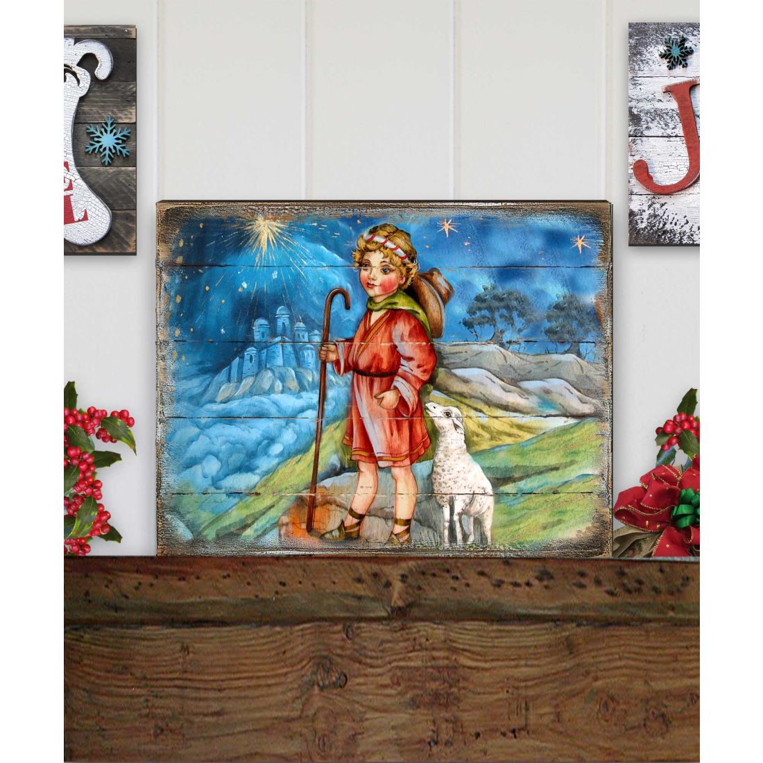 Shepherd Boy Wooden Wall Art by G. DeBrekht - Nativity Holiday Decor - 8173854B-2