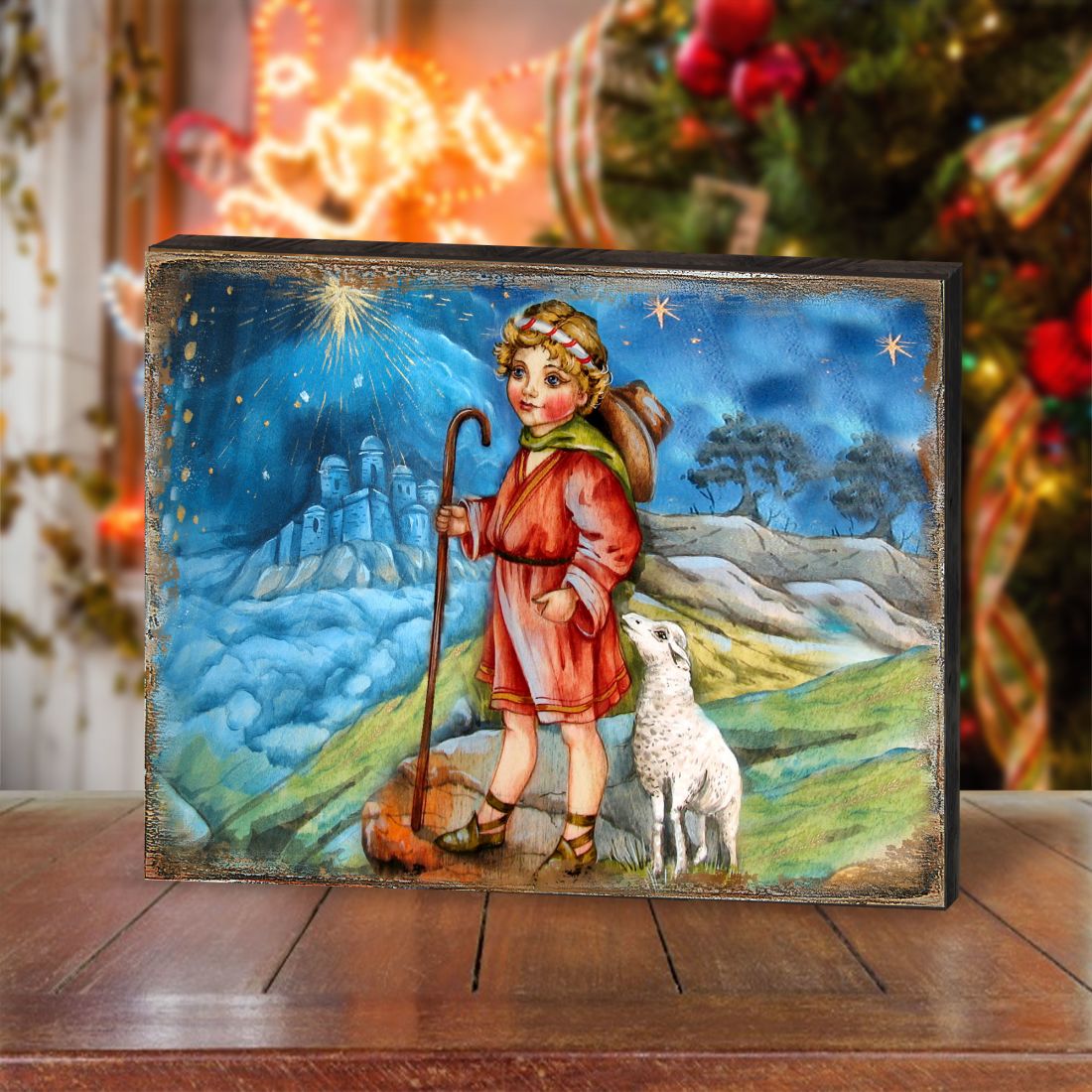Shepherd Boy Wooden Wall Art by G. DeBrekht - Nativity Holiday Decor - 8173854B-3