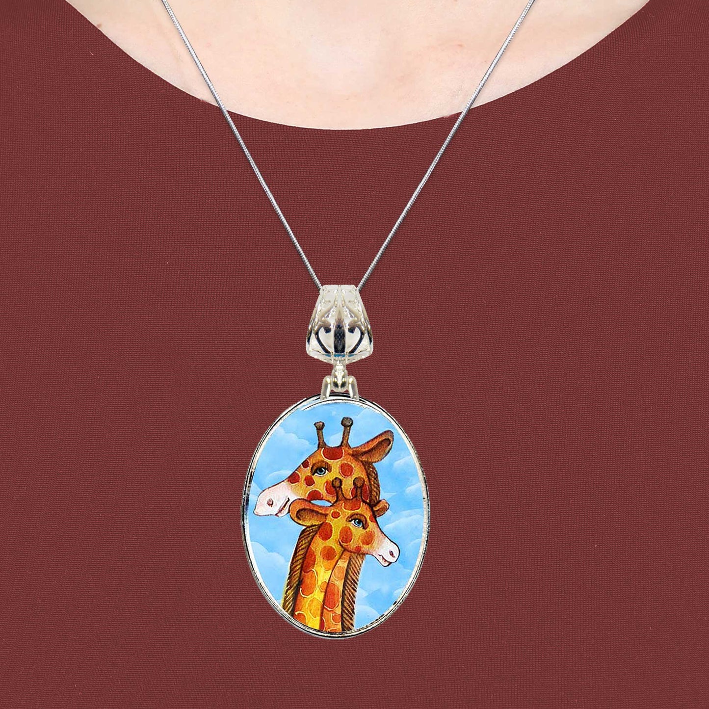 Giraffe Silver Plated Mother of Pearl Jewelry Necklace - 44018-2