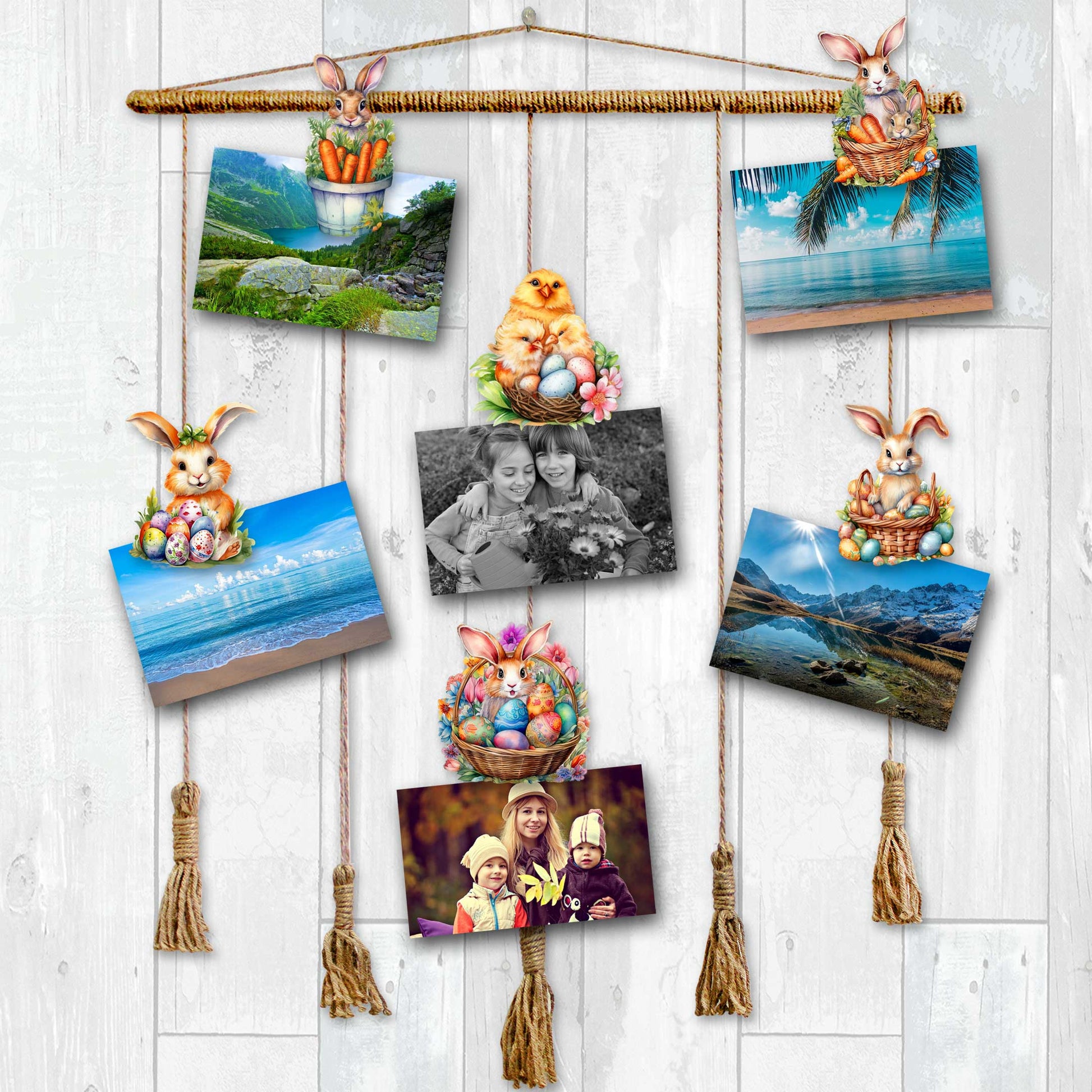 Eggs and Bunnies Decorative Wooden Clip-on Ornaments Set of 6 by G. Debrekht - Easter Decor - 8090057C-S6-3