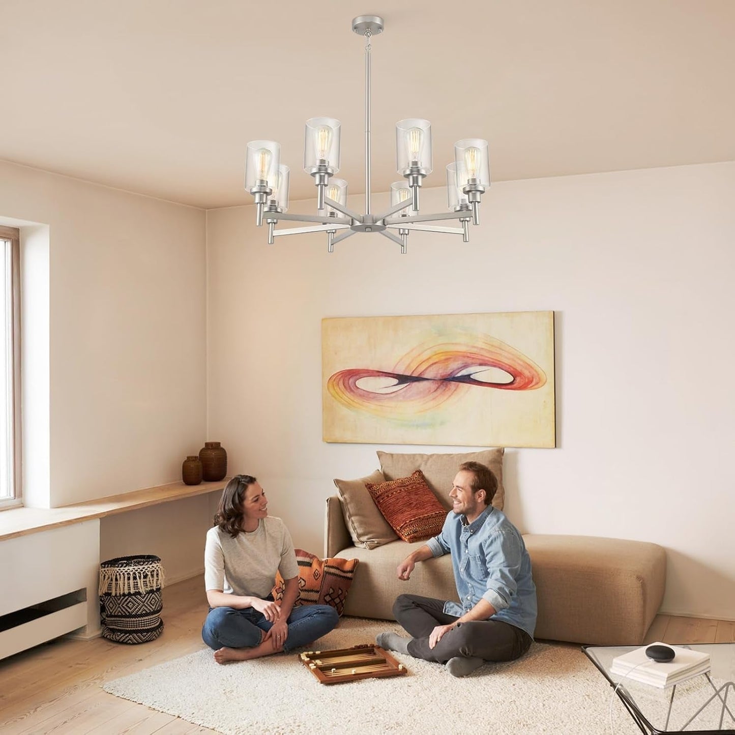 8 Light Brushed Nickel Chandelier: Dining Room, Living