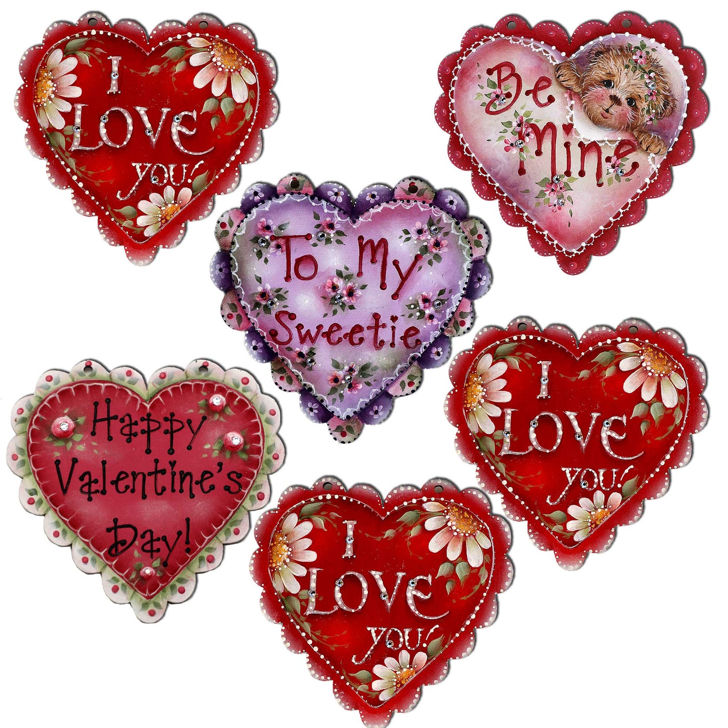 Hearts of Love Decorative Wooden Magnets Set of 6 - Family Love Decor - 8090128G-S6-4