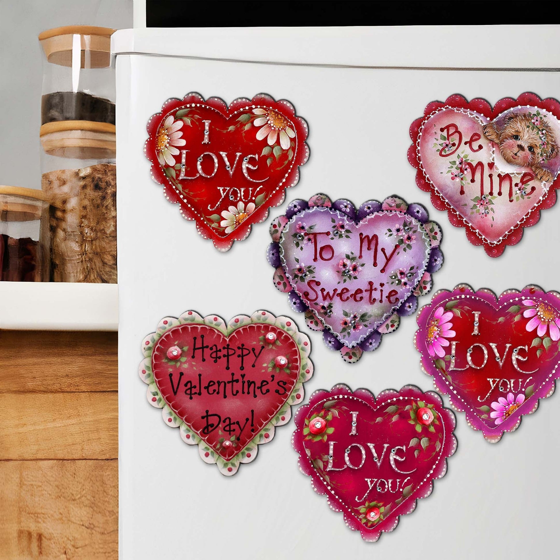 Hearts of Love Decorative Wooden Magnets Set of 6 - Family Love Decor - 8090128G-S6-0