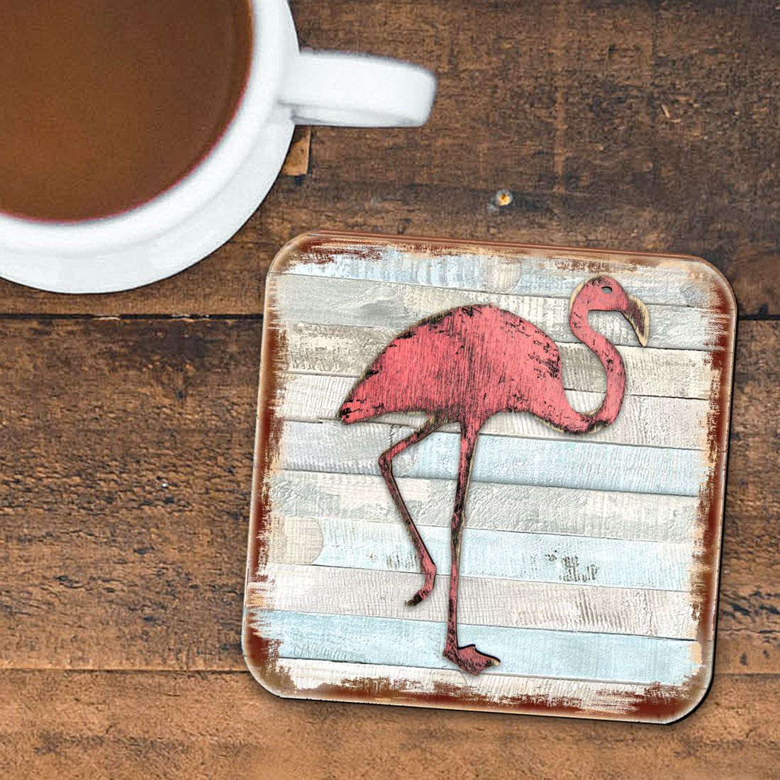 Flamingo Coastal Wooden Cork Coasters Gift Set of 4 by Nature Wonders - Coastal Sea-Life Decor - 8198544-9C-S4-3