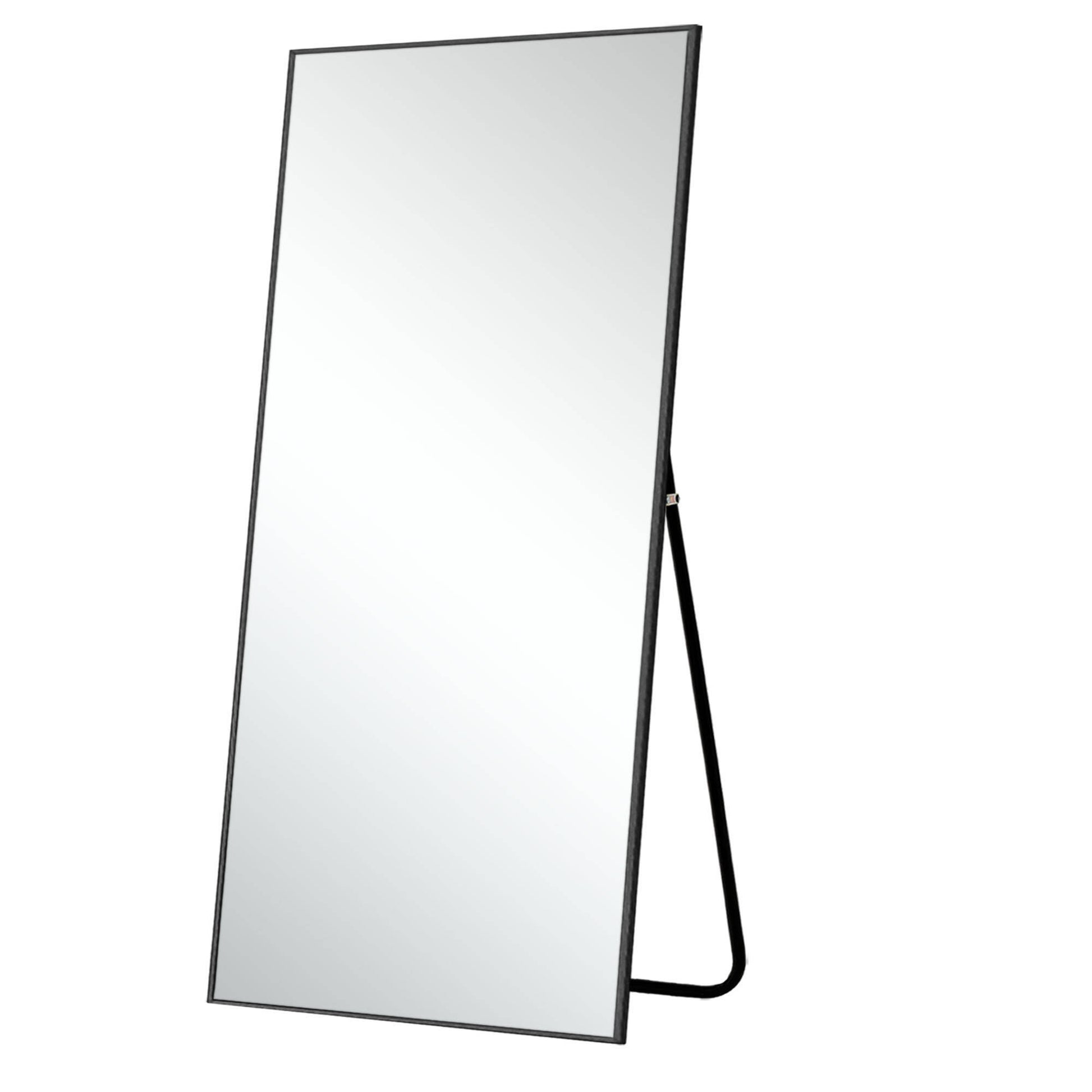 71" Black Metal Framed Leaning or Hanging Full Length Mirror-0