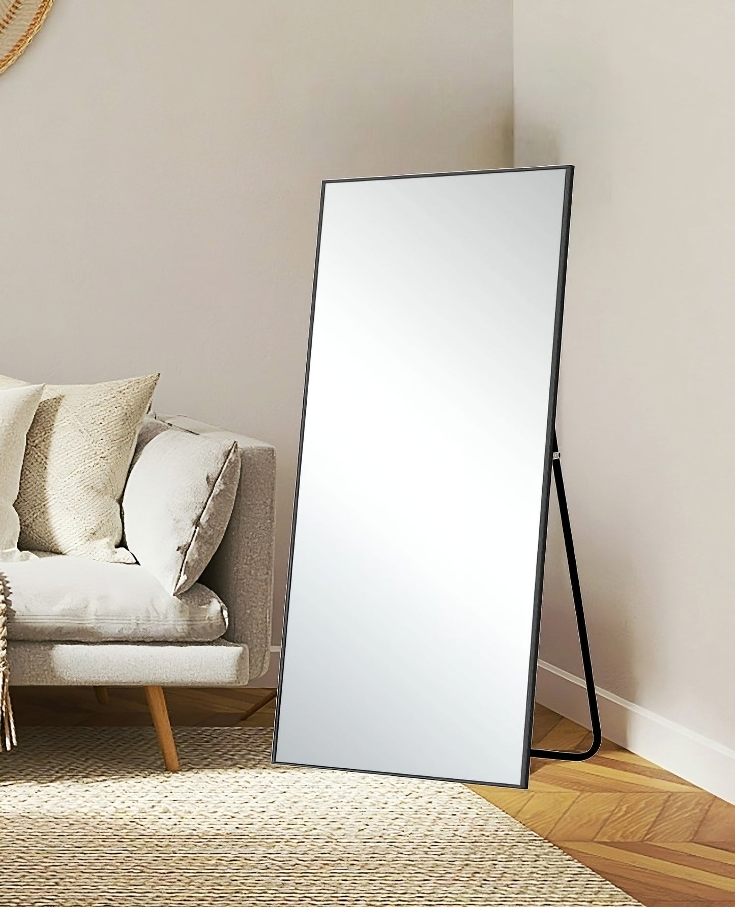 71" Black Metal Framed Leaning or Hanging Full Length Mirror-2