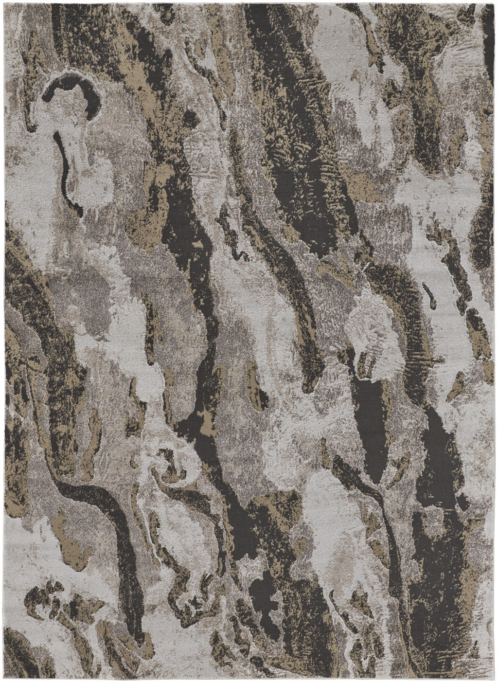 10' X 14' Brown and Ivory Abstract Power Loom Distressed Area Rug