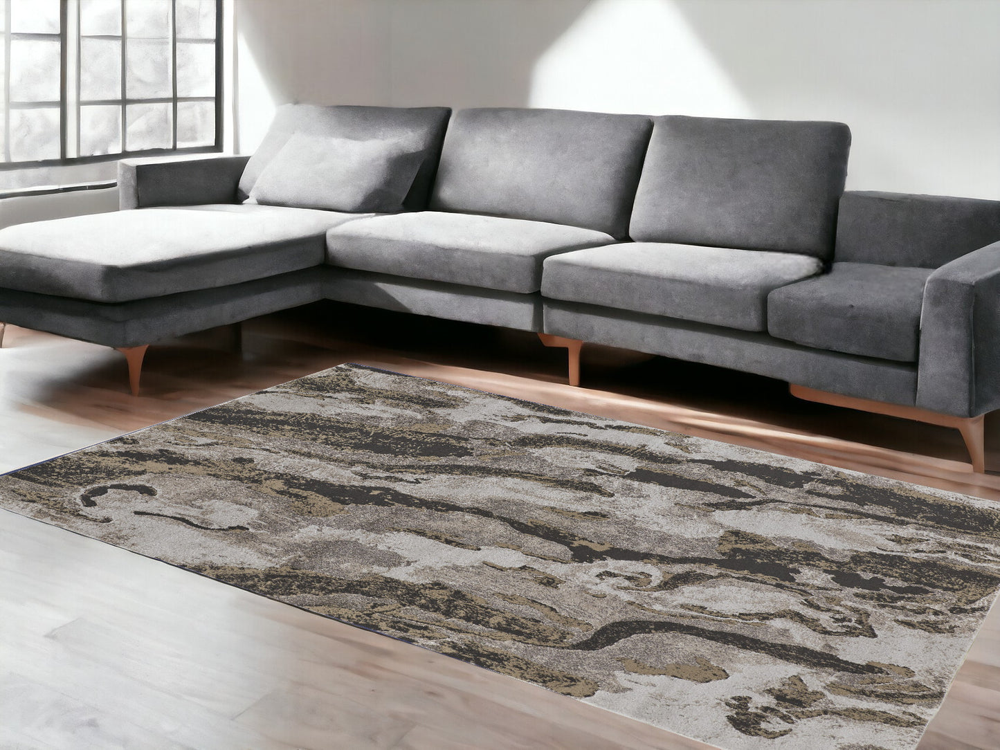 10' X 14' Brown and Ivory Abstract Power Loom Distressed Area Rug