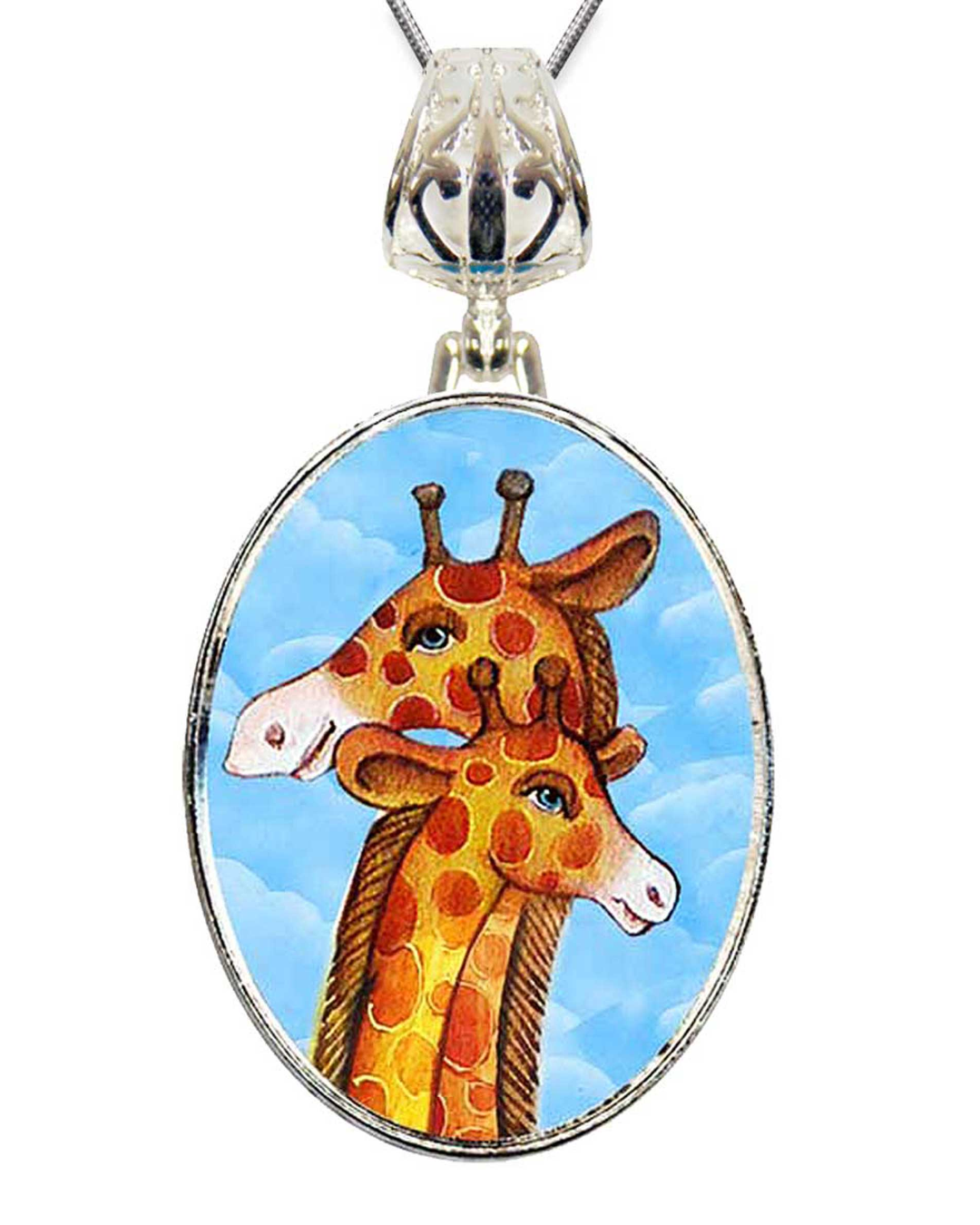 Giraffe Silver Plated Mother of Pearl Jewelry Necklace - 44018-0