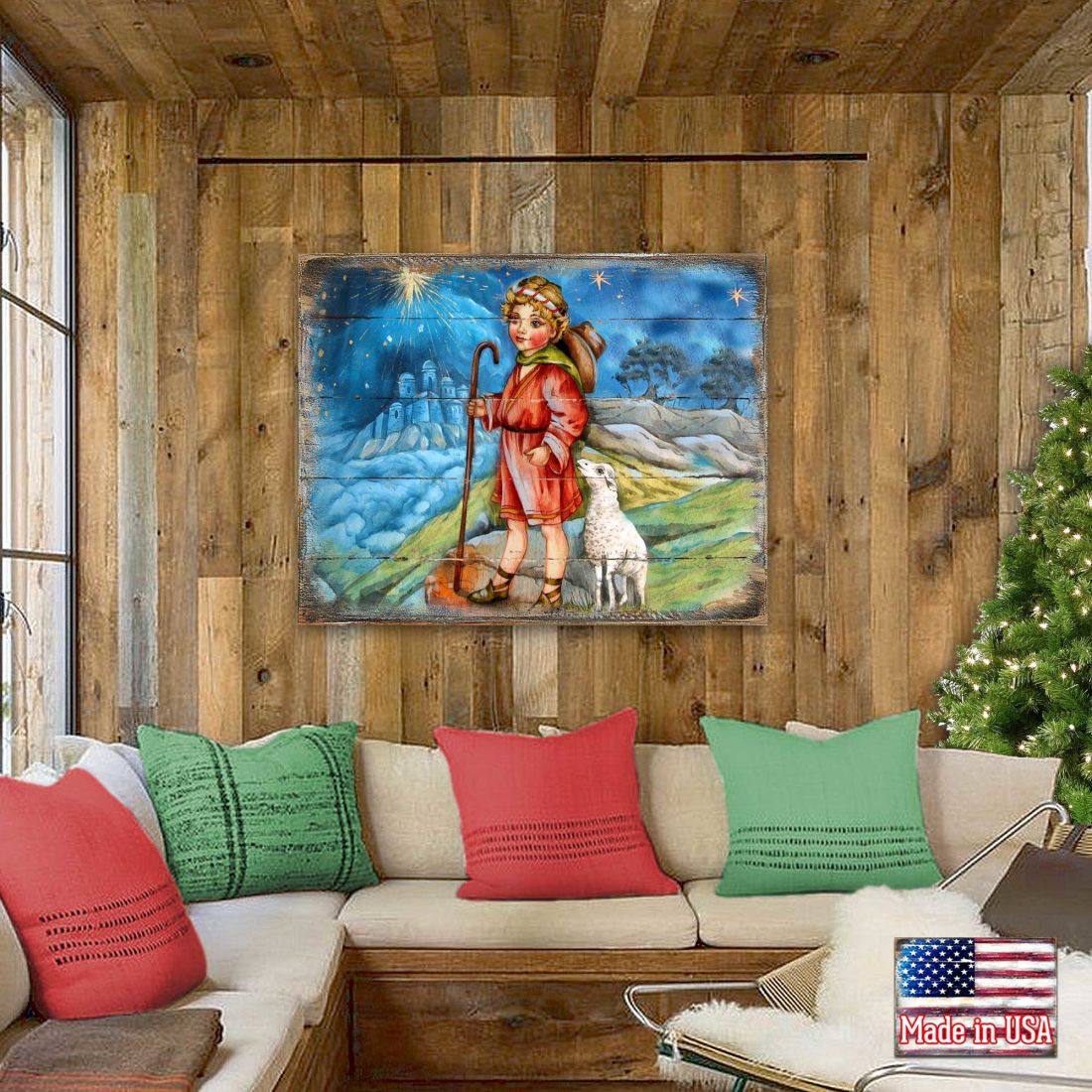 Shepherd Boy Wooden Wall Art by G. DeBrekht - Nativity Holiday Decor - 8173854B-4