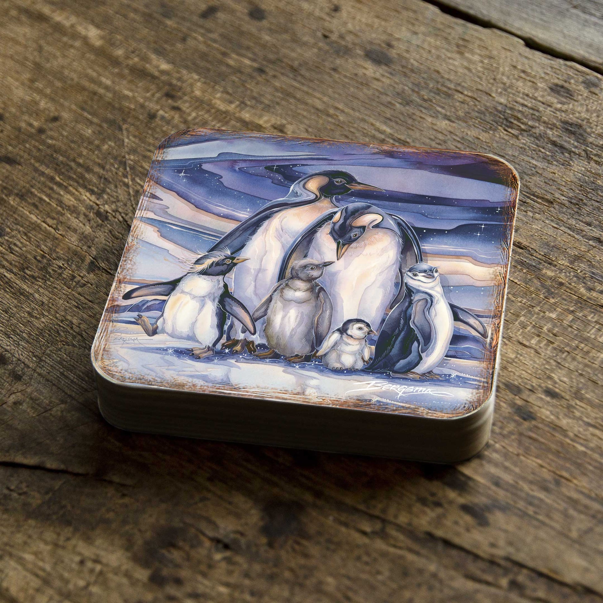 Penguin Family Wooden Cork Coasters Gift Set of 4 by J. Bergsma - Coastal Wildlife Decor  - 8199472C-S4-S4 (Copy)-2