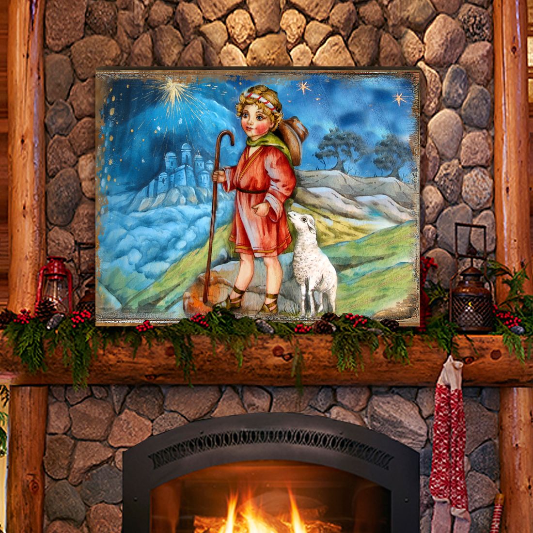 Shepherd Boy Wooden Wall Art by G. DeBrekht - Nativity Holiday Decor - 8173854B-1