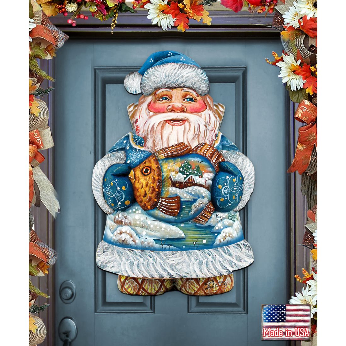 Goldfish Santa Christmas Door Decor by G. DeBrekht - Christmas Santa Snowman Decor - 8118201H-0