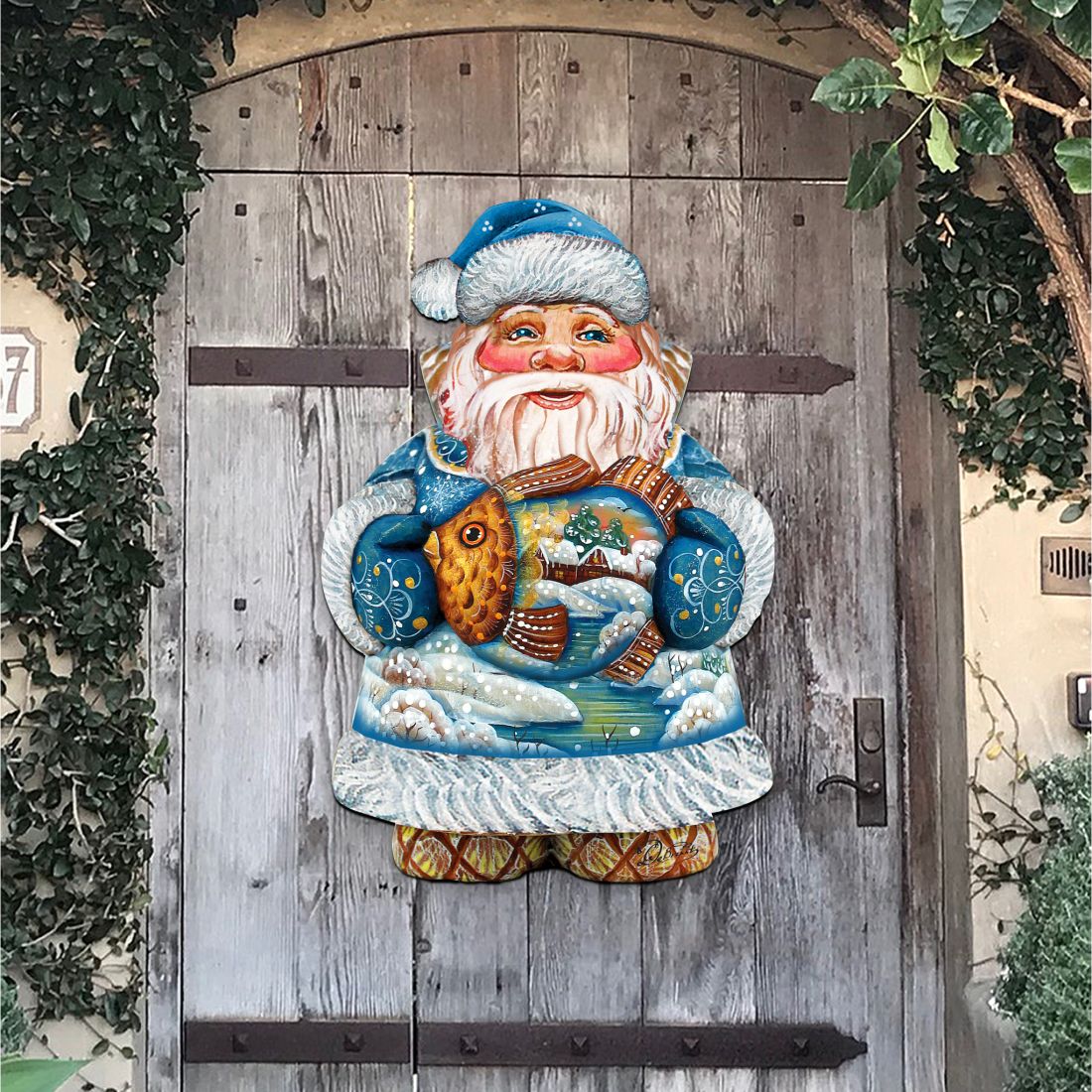 Goldfish Santa Christmas Door Decor by G. DeBrekht - Christmas Santa Snowman Decor - 8118201H-1