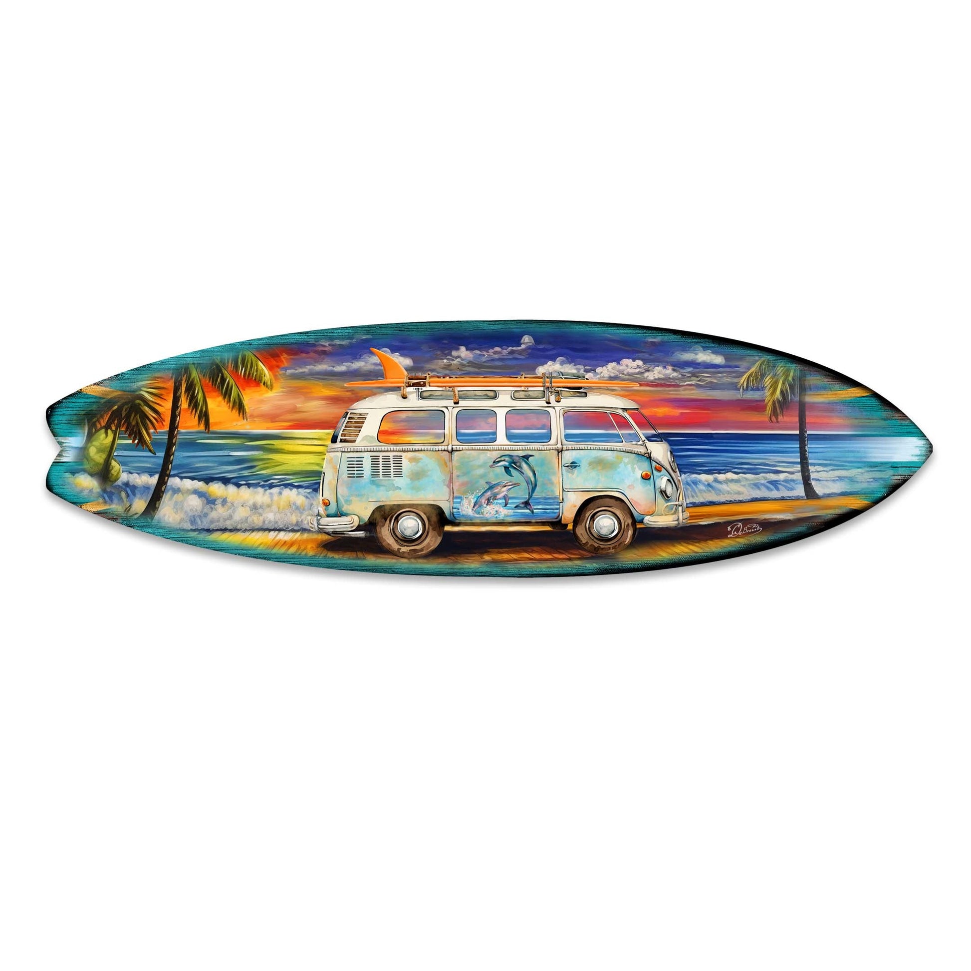 Surf Van at the Beach Surfboard Coastal Wall Art by G. DeBrekht - Coastal Holiday Decor - 8490120-2HS-4