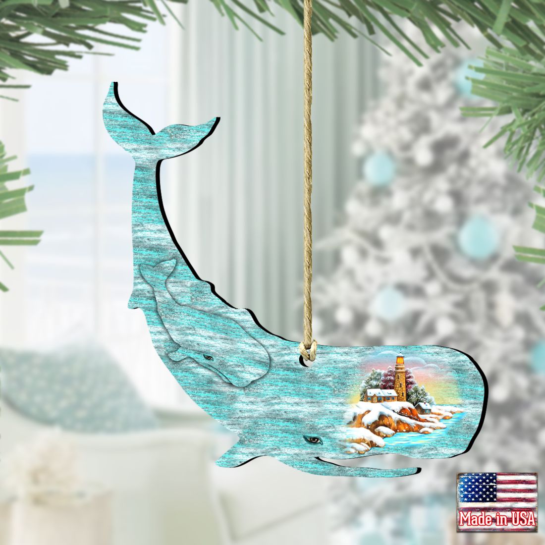 Whale Wooden Ornaments by G. DeBrekht - Coastal Holiday Decor - 8198516-1
