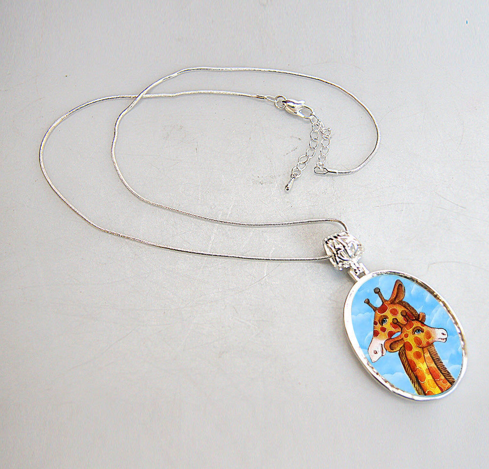 Giraffe Silver Plated Mother of Pearl Jewelry Necklace - 44018-1