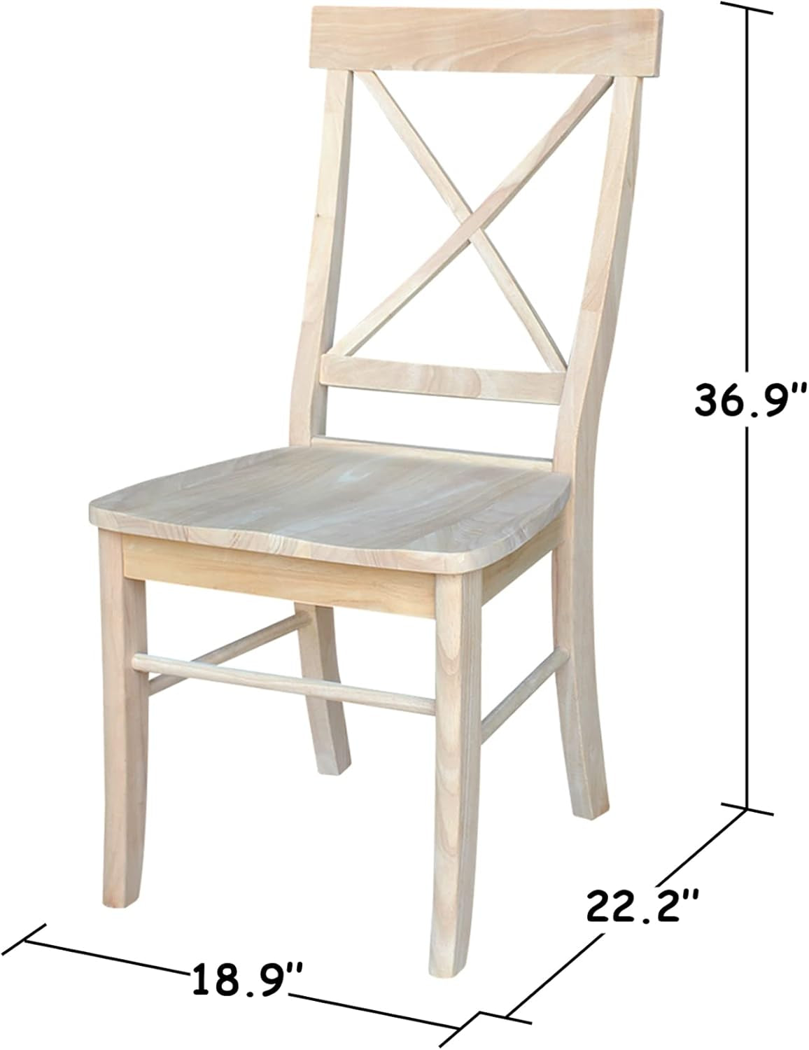 X-Back Dining Chairs Set of 2 Solid Parawood, Upgrade Your Dining Room with Stylish and Comfortable Chairs, Paint or Stain in Any Color, 18.9"W X 22.2"D X 36.9"H, Unfinished