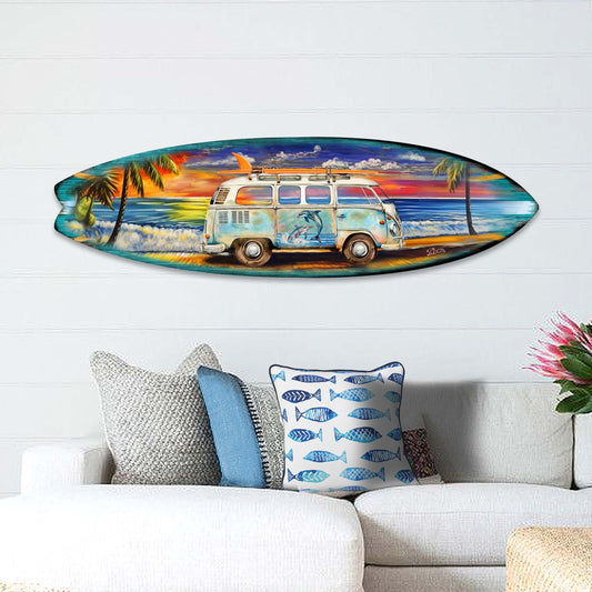 Surf Van at the Beach Surfboard Coastal Wall Art by G. DeBrekht - Coastal Holiday Decor - 8490120-2HS-0