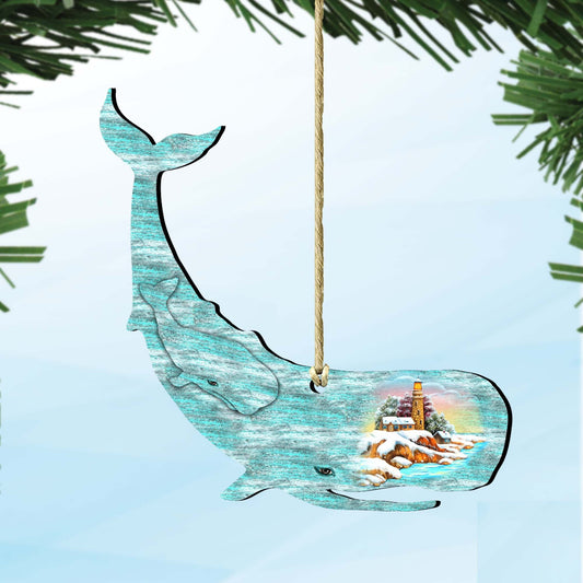 Whale Wooden Ornaments by G. DeBrekht - Coastal Holiday Decor - 8198516-0