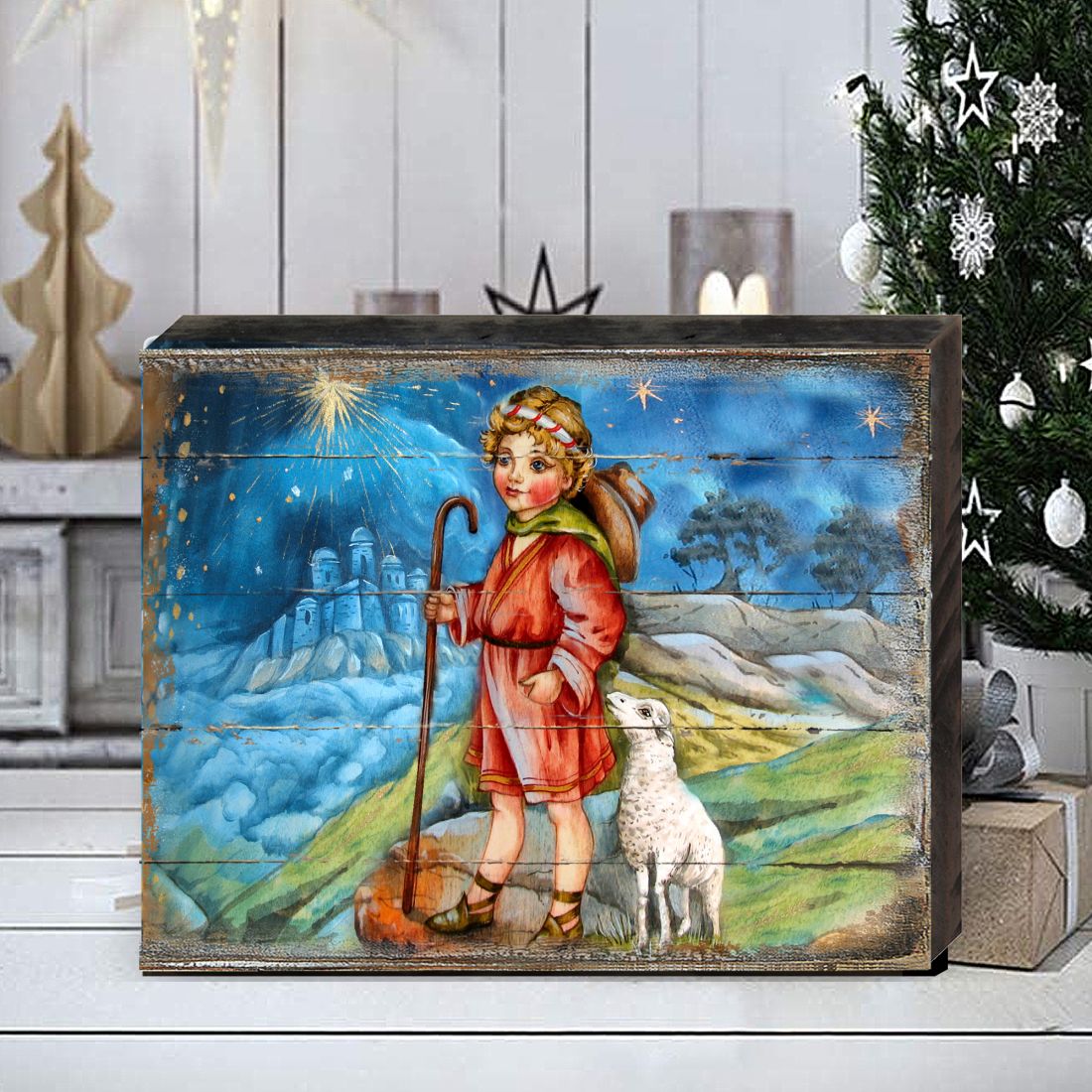 Shepherd Boy Wooden Wall Art by G. DeBrekht - Nativity Holiday Decor - 8173854B-0