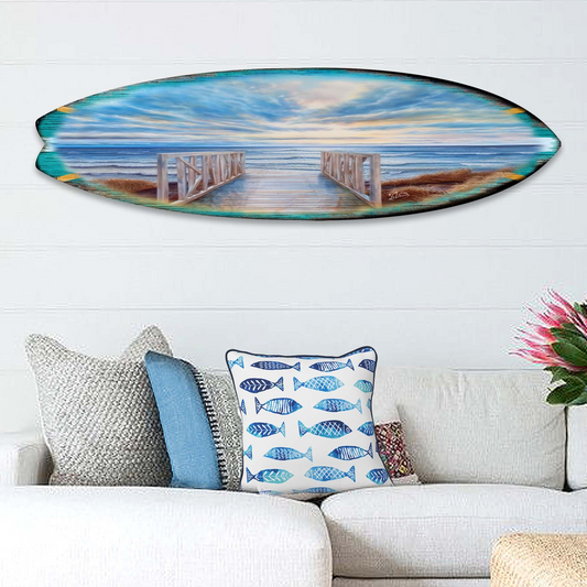 Wooden Pier Surfboard Coastal Wall Art by G. DeBrekht - Coastal Holiday Decor - 8490116HS-0
