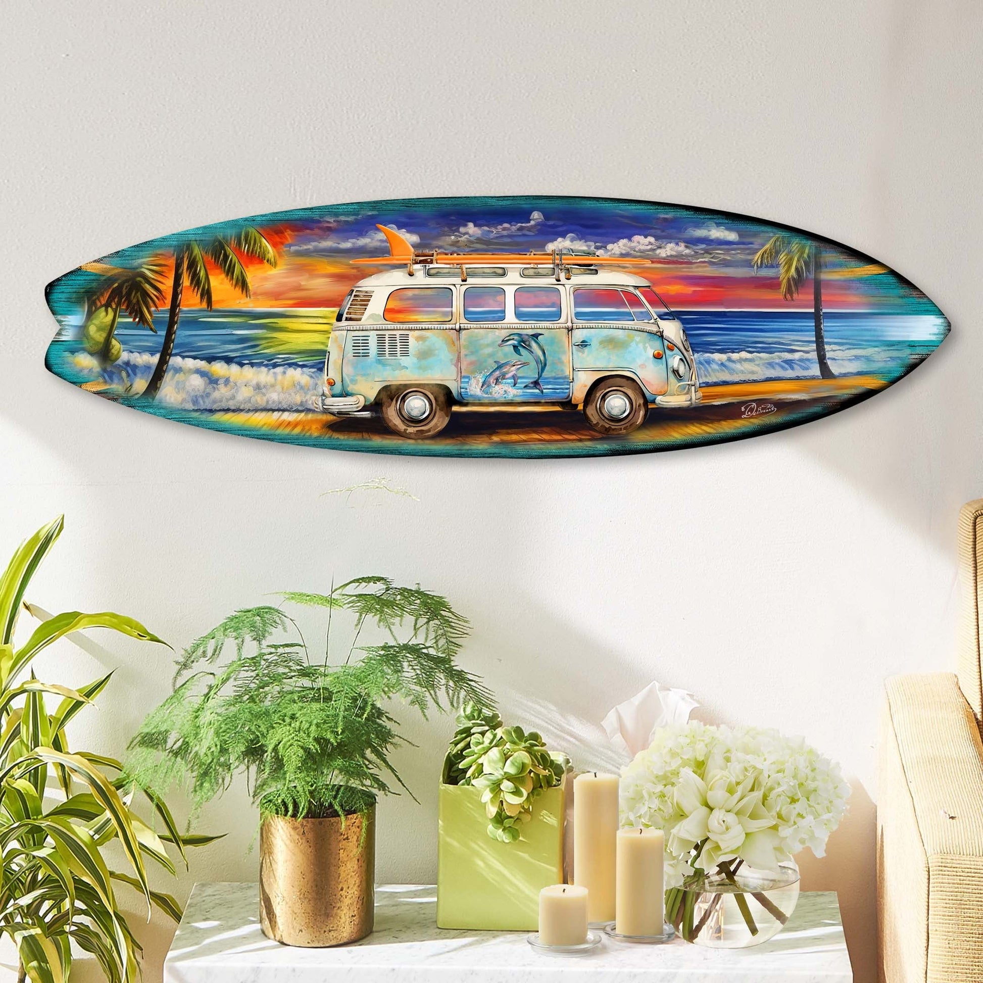 Surf Van at the Beach Surfboard Coastal Wall Art by G. DeBrekht - Coastal Holiday Decor - 8490120-2HS-2