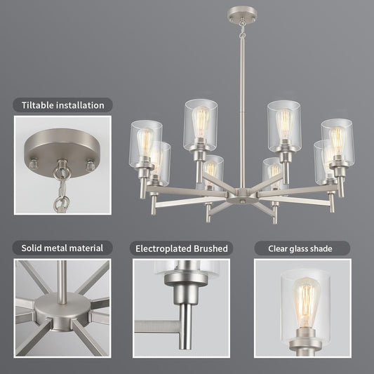 8 Light Brushed Nickel Chandelier: Dining Room, Living