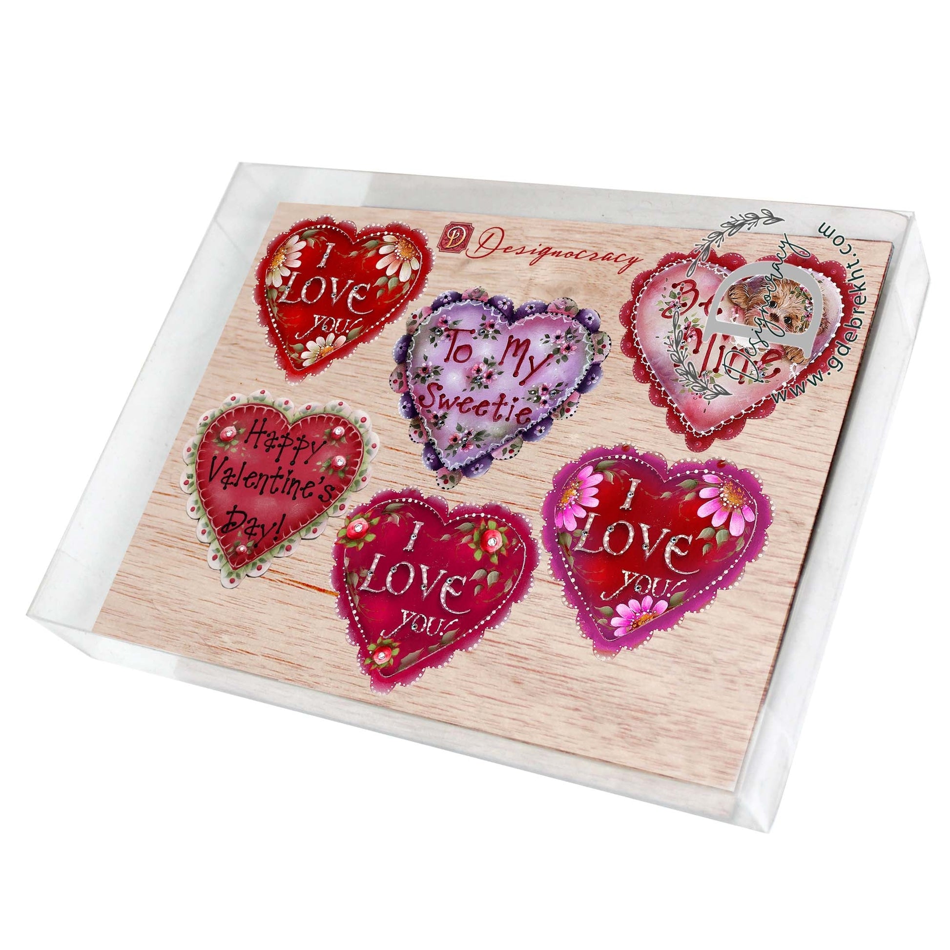 Hearts of Love Decorative Wooden Magnets Set of 6 - Family Love Decor - 8090128G-S6-2