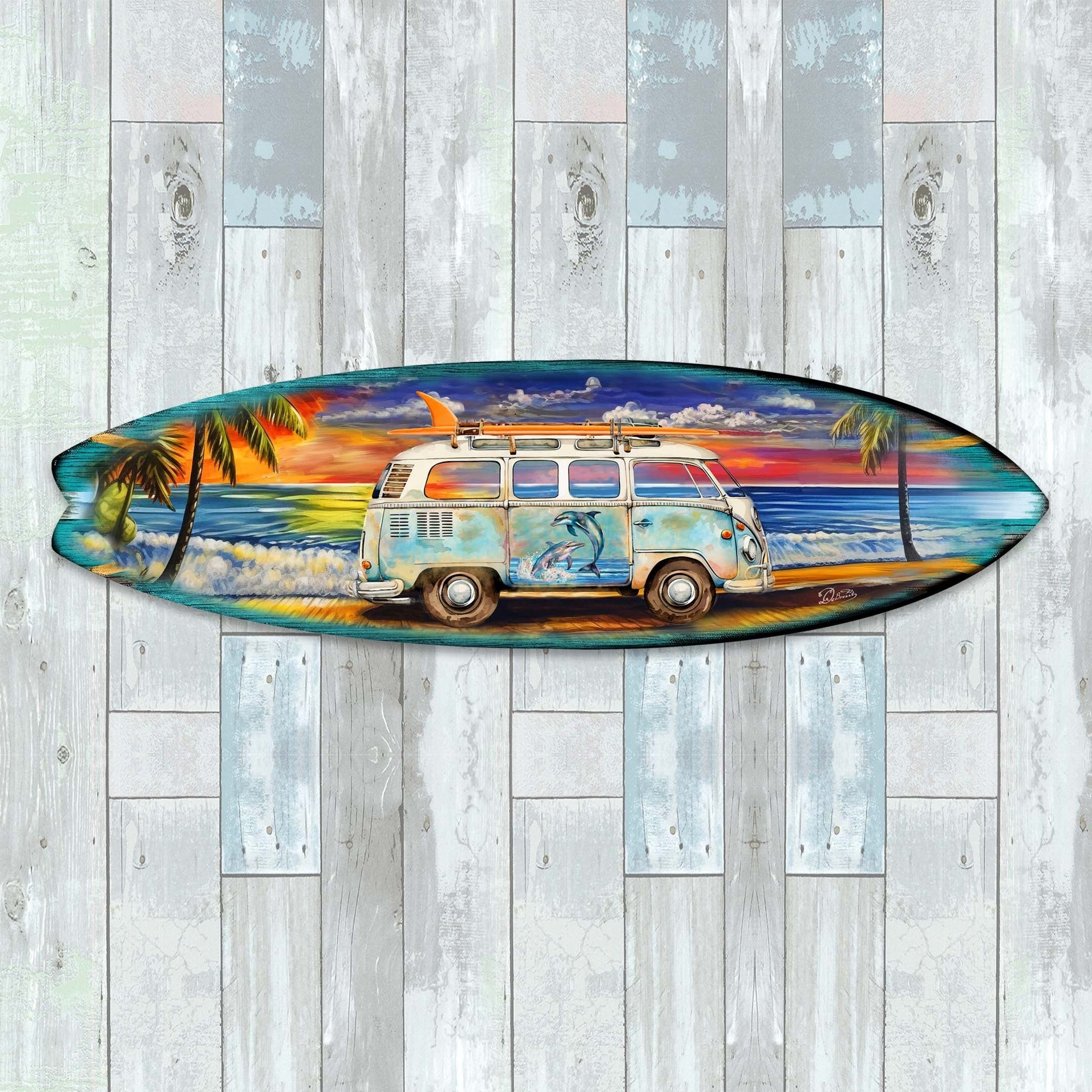 Surf Van at the Beach Surfboard Coastal Wall Art by G. DeBrekht - Coastal Holiday Decor - 8490120-2HS-3